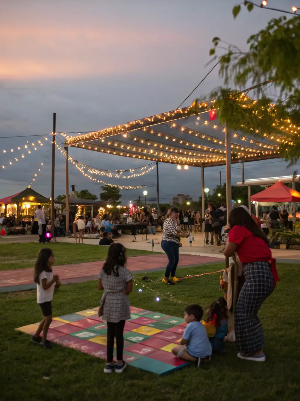 A photograph of a community gathering or festival held at the venue, with people of different backgrounds interacting and enjoying food and music, illustrating the venue's role as a community hub.