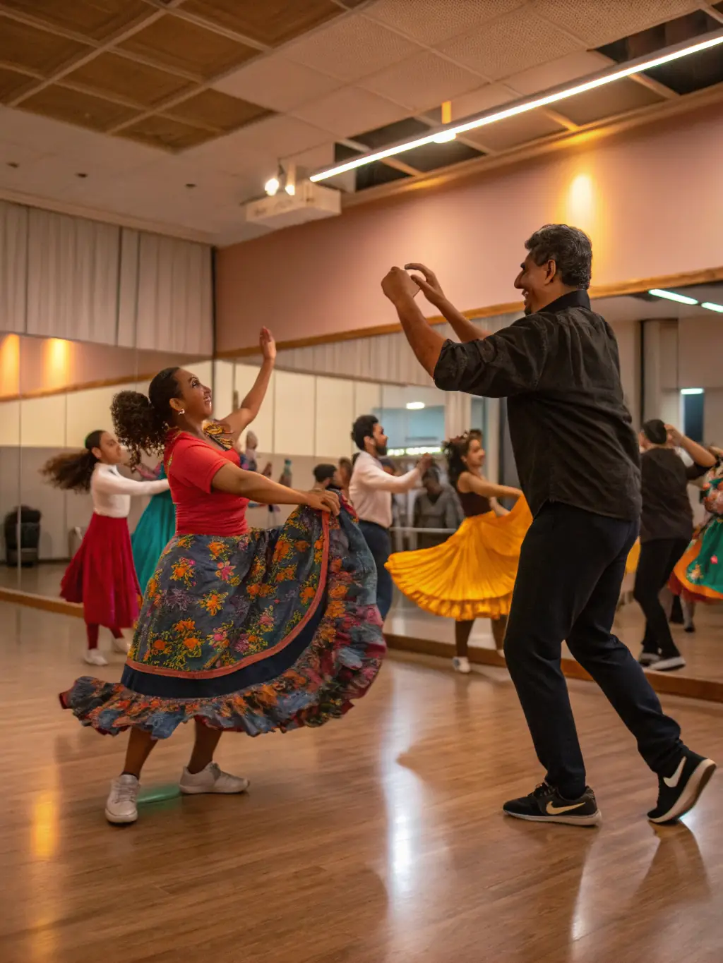 A vibrant photograph capturing a dance workshop in progress at the venue, with participants of all ages engaged in learning new steps, showcasing the venue's commitment to dance and movement programs.